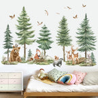 wondever Mountain Tree Wall Decals Forest Animals Bear Deer Wall Stickers