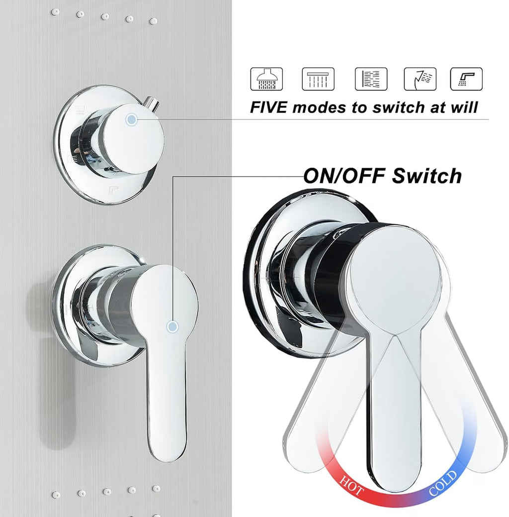 Shower Panel Wall Mount Shower Tower with Body Shower Jets LED Shower Head Rainfall Shower Panels System Stainless Steel Shower Faucet Set, Brushed Nickel