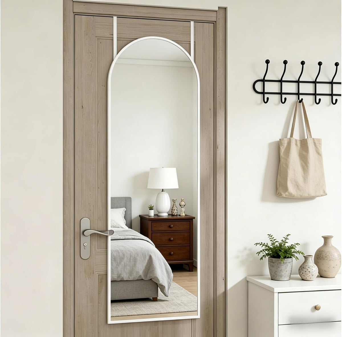 14" x 48" Arched Full Length Mirror White Frame Over Door & Wall Mounted