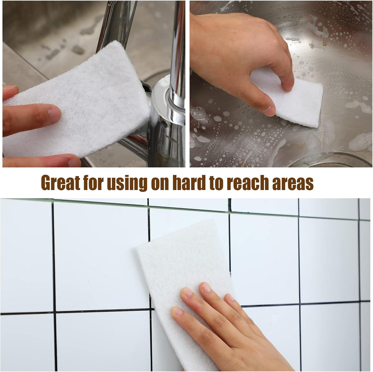 Hoolerry White Scrub Pads Non Scratch Multi Surface,6 X 9 Inch,White