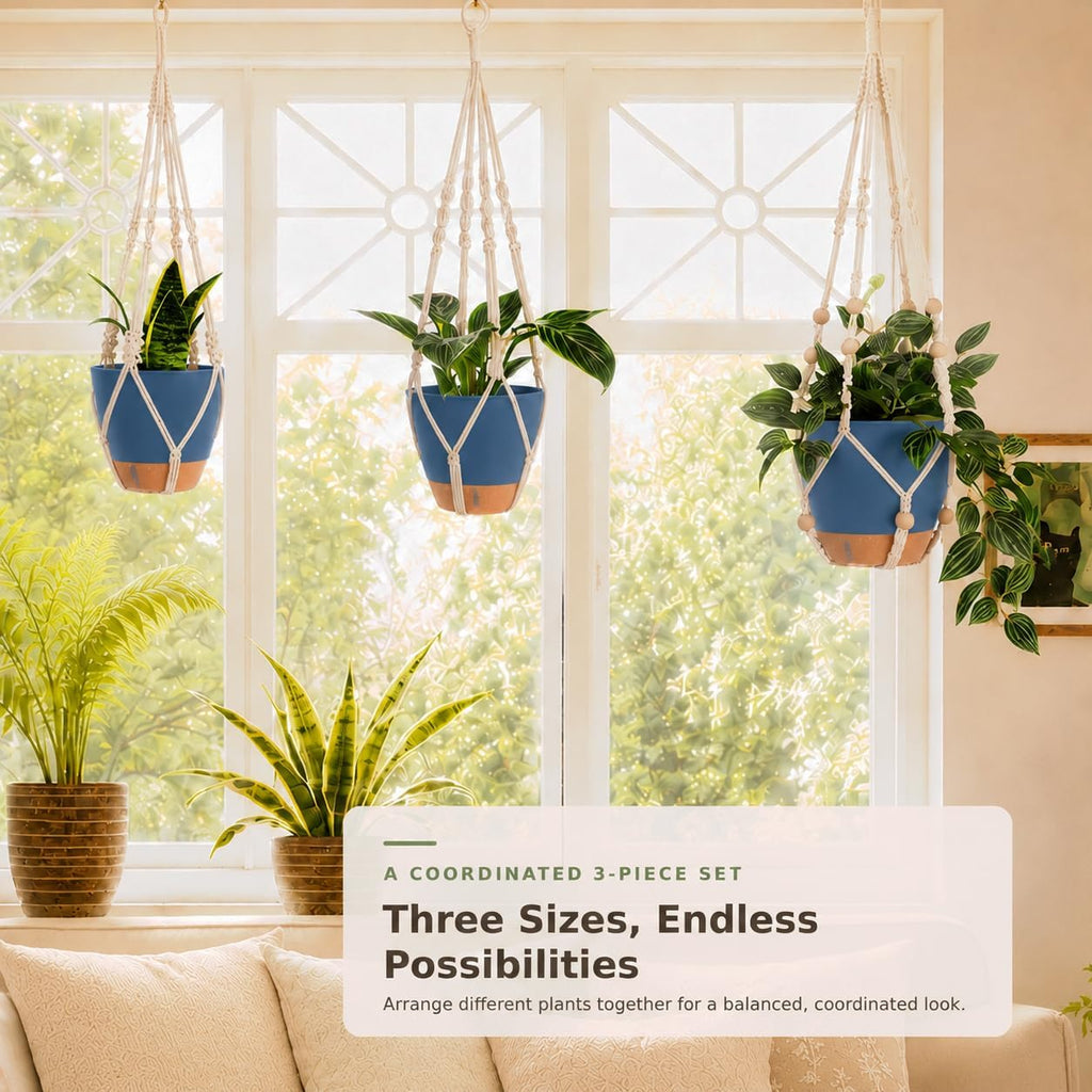 3 Set Self Watering Hanging Planter for Indoor Plants Macrame Plant Hangers