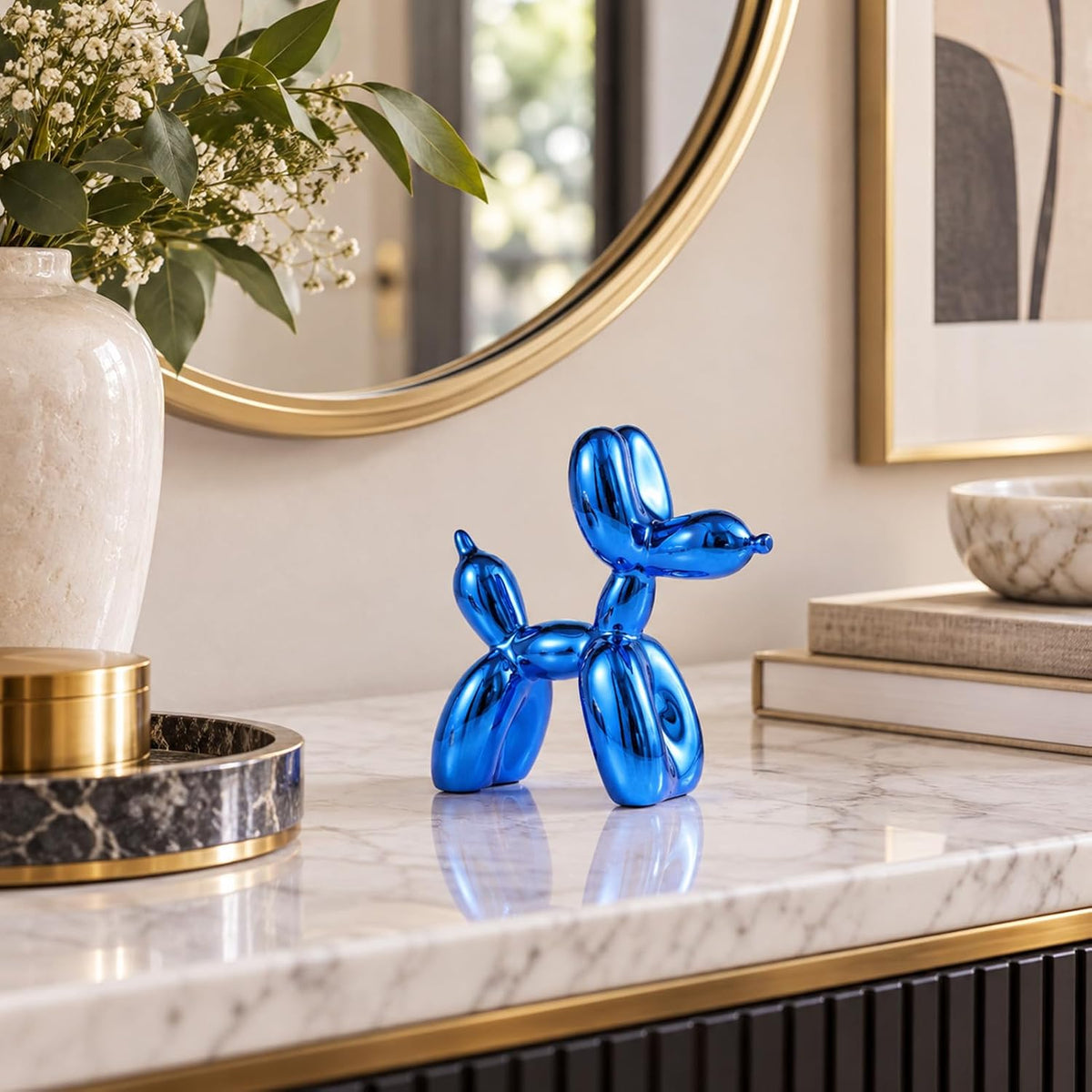 Blue Balloon Dog Decor,Balloon Animal Decor,Shelf Decor Preppy Room Decor,Cute Statue Home Decor, Bedroom Modern Sculpture Desk Decor,Office Gold Decorations Small Figurines