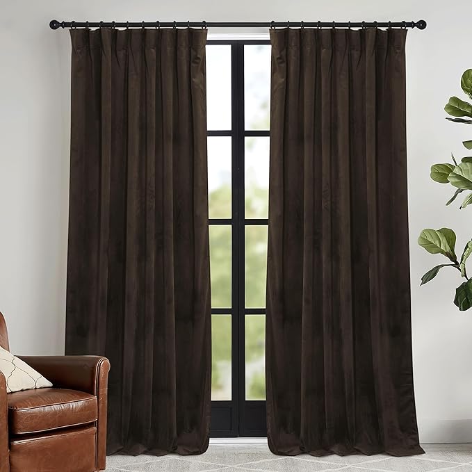 RYB HOME Brown Velvet Curtains 63 inches by RYBHOME
