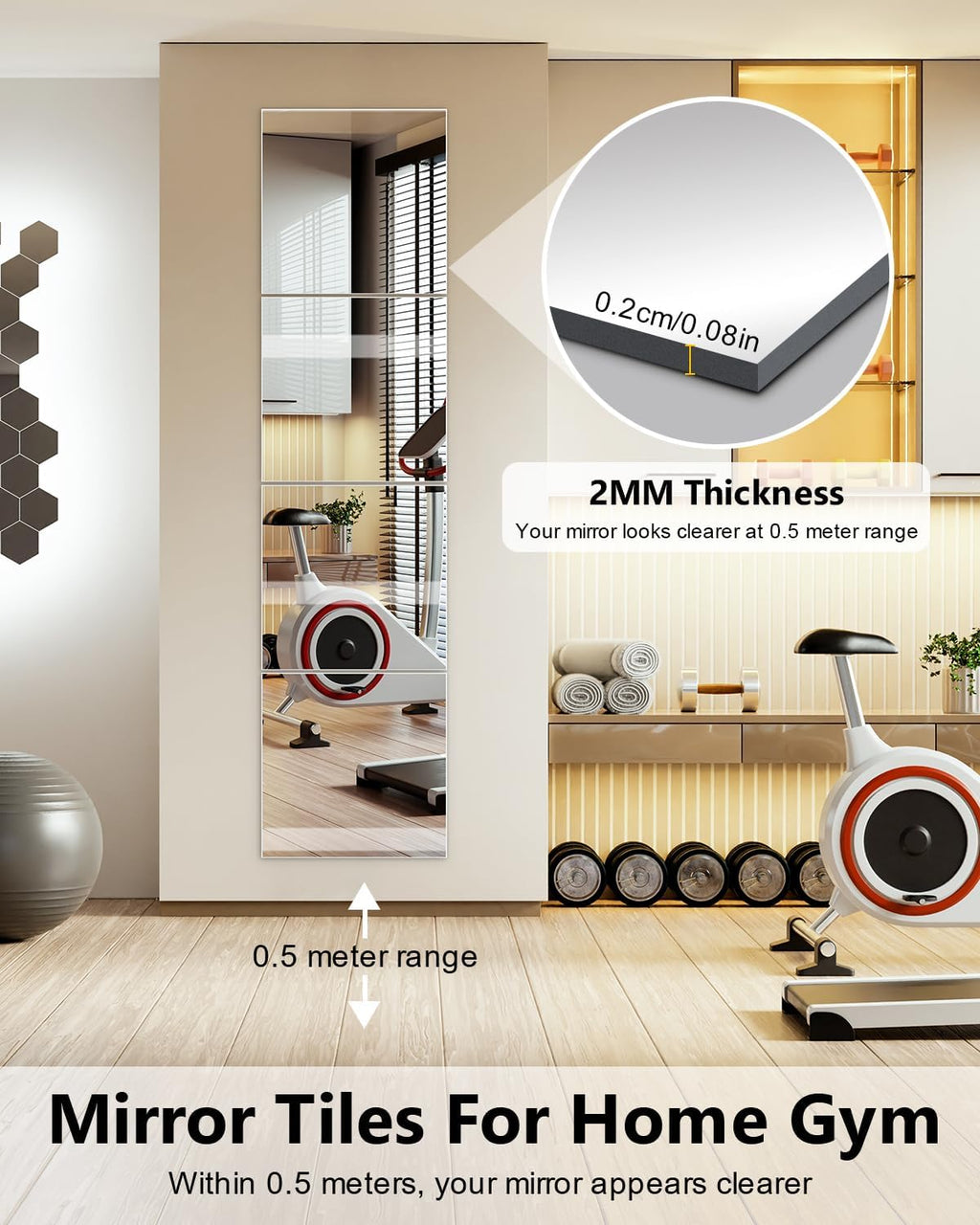 Full Length Wall Unbreakable Mirror Tiles12'' x 12'' x 4PCS