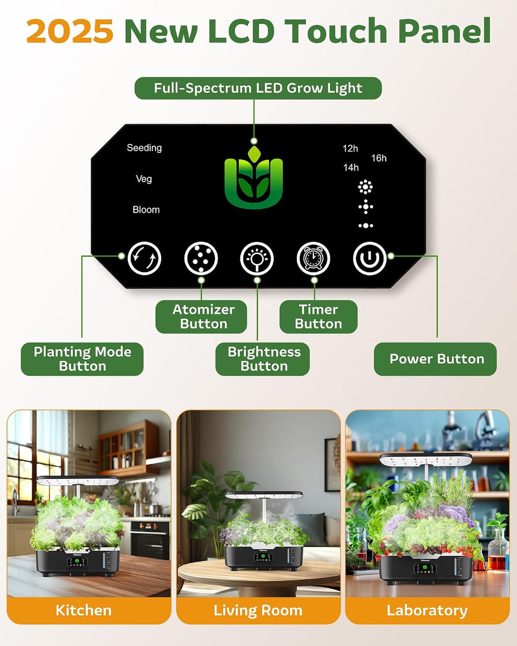 Misting Hydroponic Growing System Kit 15-Pods Indoor Smart Herb Garden Planter with LCD Touch Panel 6L Large Tank for Herb/Vegetables/Flowers/Fruits,Gardening Gifts for Women Men Beginners-Black