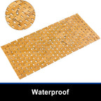 Bath Mat Bathroom Runner Long Large Rugs Floor Wood Shower Bathtub Waterproof Non Slip Accessories 16x34 Inch Easy to Clean, Natural, 1 pc