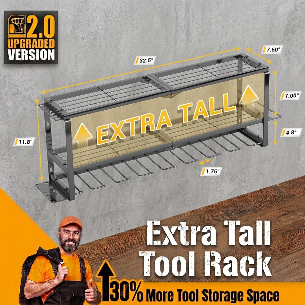 Heavy Duty Power Tool Organizer Wall Mount, Drill Holder Storage Rack Shelf