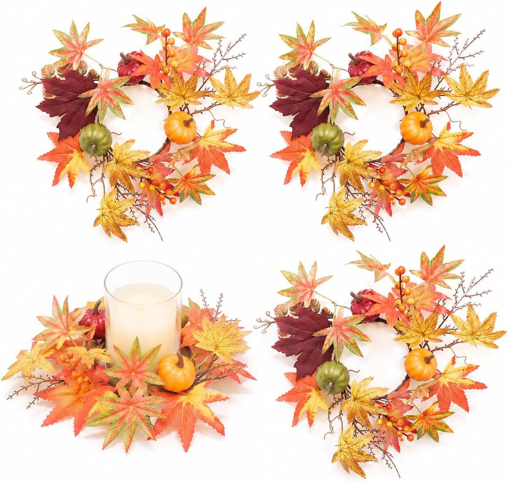 4 Pack Candle Ring Wreath for Table Centerpiece Farmhouse Decor