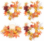 4 Pack Candle Ring Wreath for Table Centerpiece Farmhouse Decor