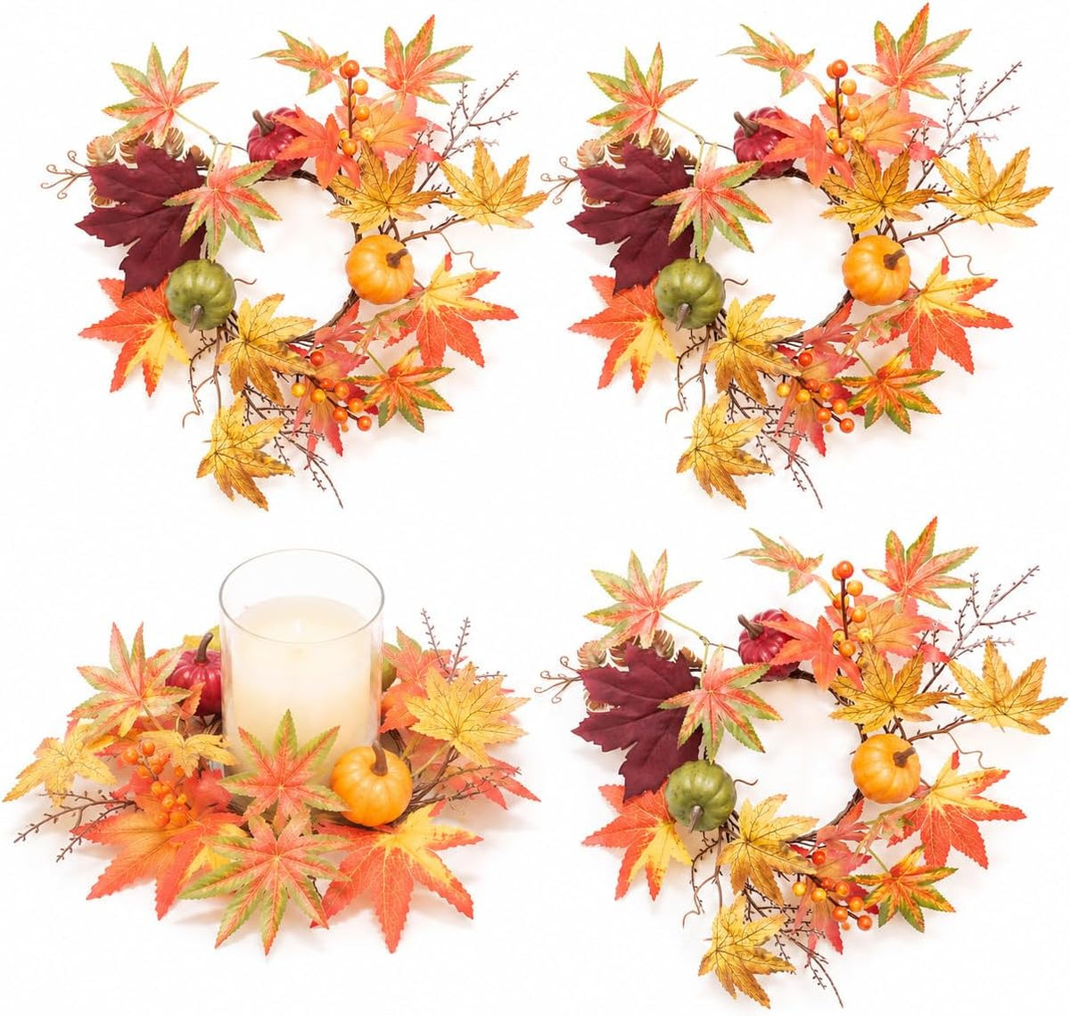 4 Pack Candle Ring Wreath for Table Centerpiece Farmhouse Decor