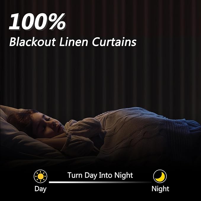 Guken 100% Blackout Linen Curtains 90 Inch Length 2 Panels Set - Image 2