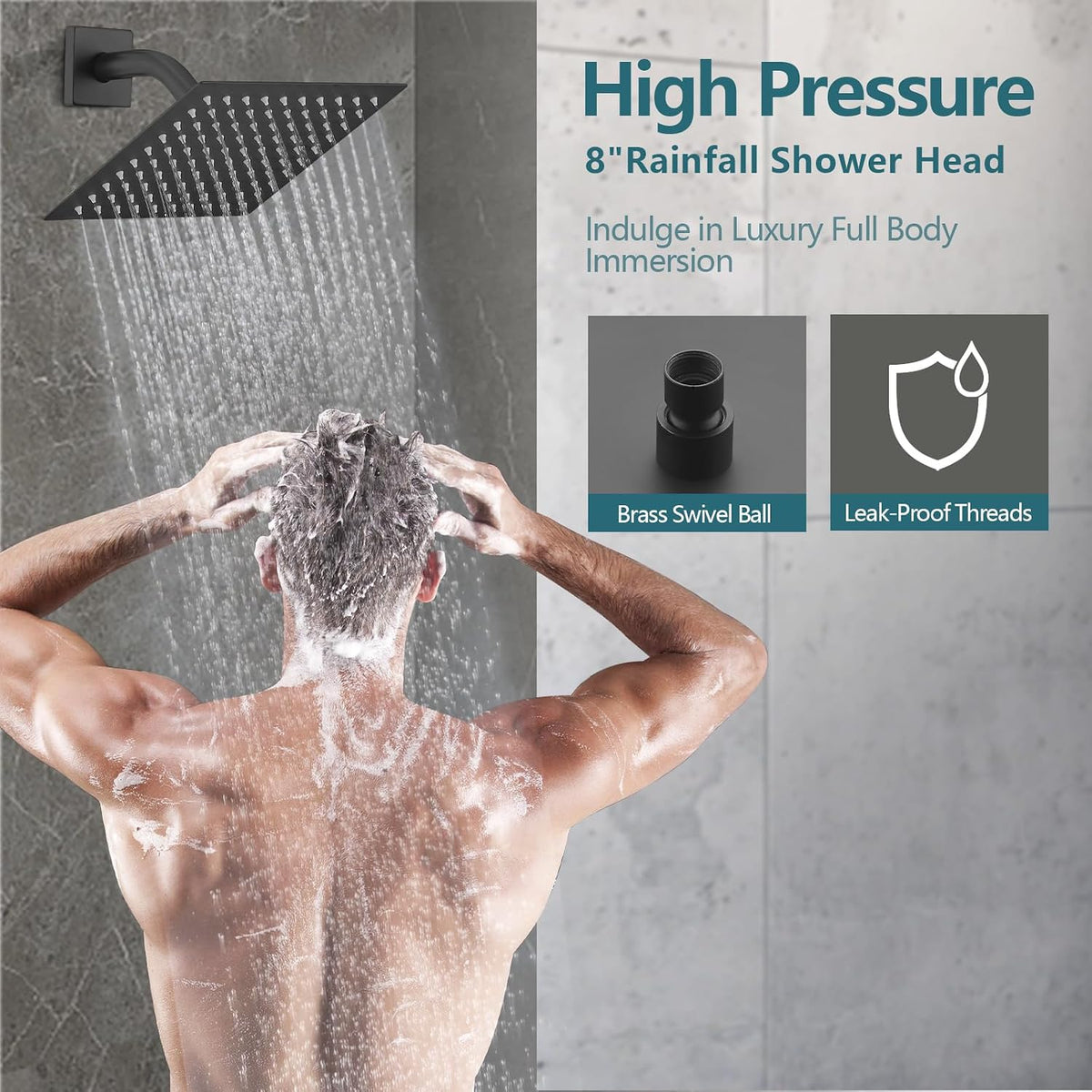 8" Shower Faucet Compatible with Delta 13/14 Series Tub Trim Kit, High Pressure Square Rain Shower Head& Handle Set System, Matte Black (Valve& Catridge Not Inclued)