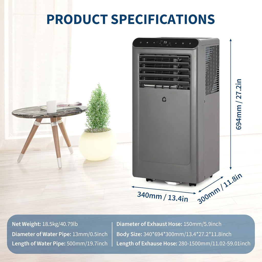 GAOMON 2025 New Deseign 8000 BTU Portable Air Conditioners Cool Up to 350 Sq.Ft,4 IN 1 Portable AC Unit w/Remote Control/LED Display/24Hrs Timer/Window Installation Kit & Low Noise for Home(Grey)