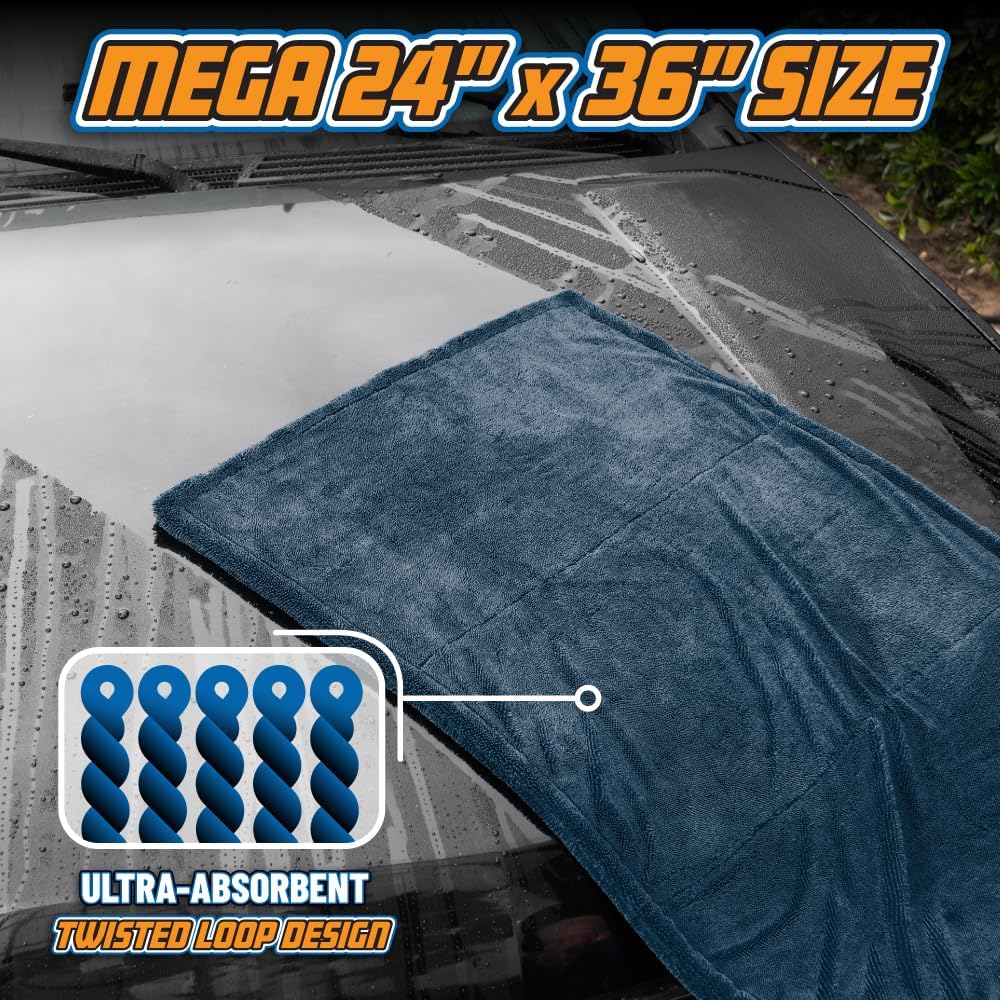 Chemical Guys, Megalodon Twisted Loop Microfiber Drying Towel, 24 x 36 in