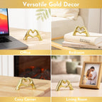 Gold Decor Living Room - Small Shelf Decor Aesthetic - Heart Hands Sculpture - Teen Girls Bedroom Knick Knacks - Cute Home Shelves Accent - Ta (Gold, Small)