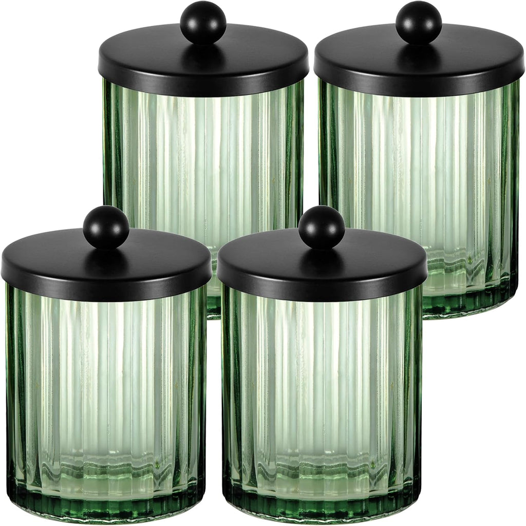 Amolliar Green Glass Apothecary Jar, Qtip Holder for Bathroom(Black 4 Pack)