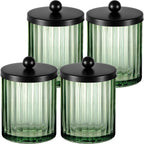 Amolliar Green Glass Apothecary Jar, Qtip Holder for Bathroom(Black 4 Pack)