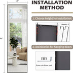 48"x 14" Over the Door Mirror Full Length, Full Body Mirror, Black