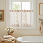 jinchan Belrose Linen Floral Kitchen Curtains 24 inch Length Embroidered - Image 9