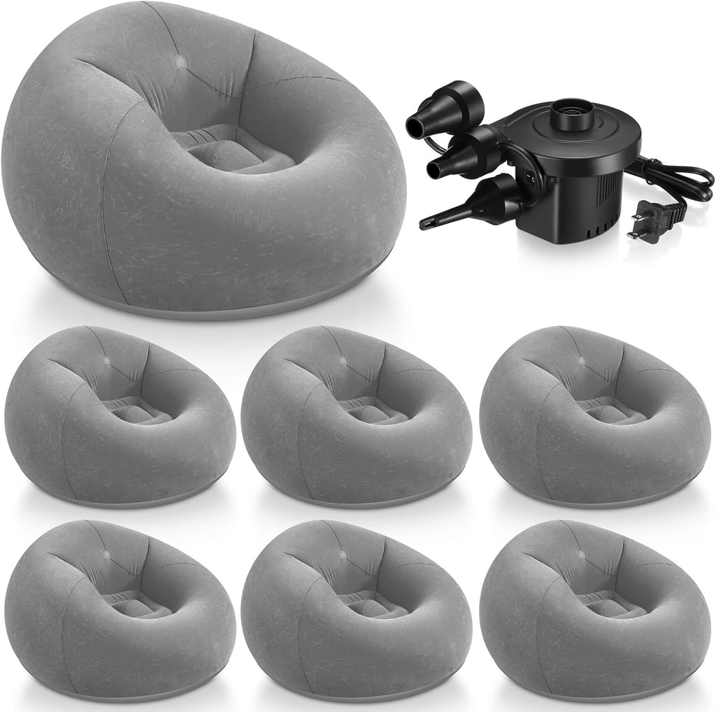 Realspring 6 Pcs Inflatable Bean Bag Chairs, Electric Air Pump, Gray