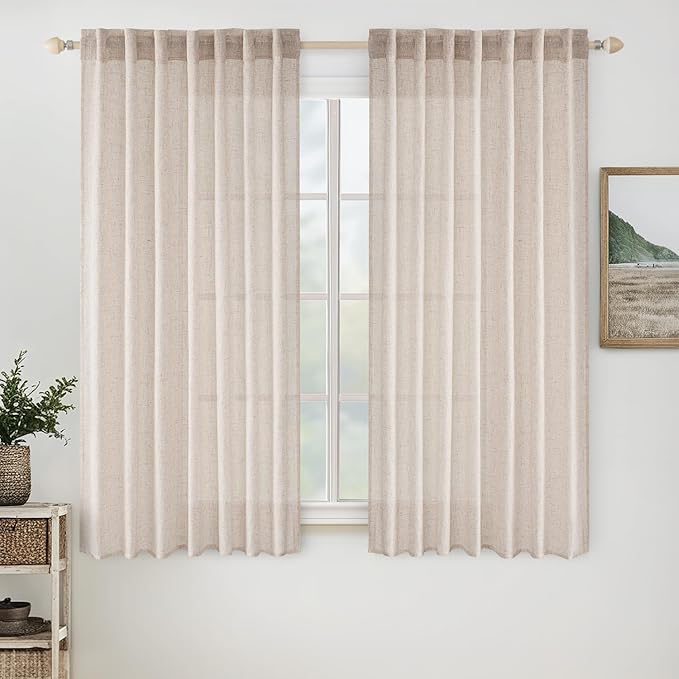 MIULEE Natural White Linen Curtains 48 Inch Long by MIULEE