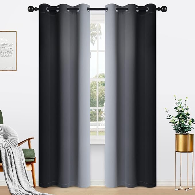 Yakamok Light Blocking Ombre Curtains, Room Darkening Grommet Window Drapes by Yakamok