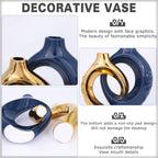 Navy Blue Home Decor Ceramic Vase, Navy Blue Gold Vase with Holes Set of 2