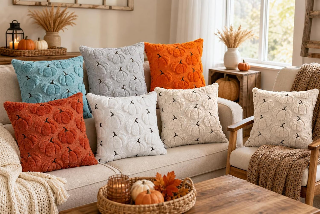 Fall Pillow Covers 18x18 Set of 2 Beige Pumpkin Decorations for Home
