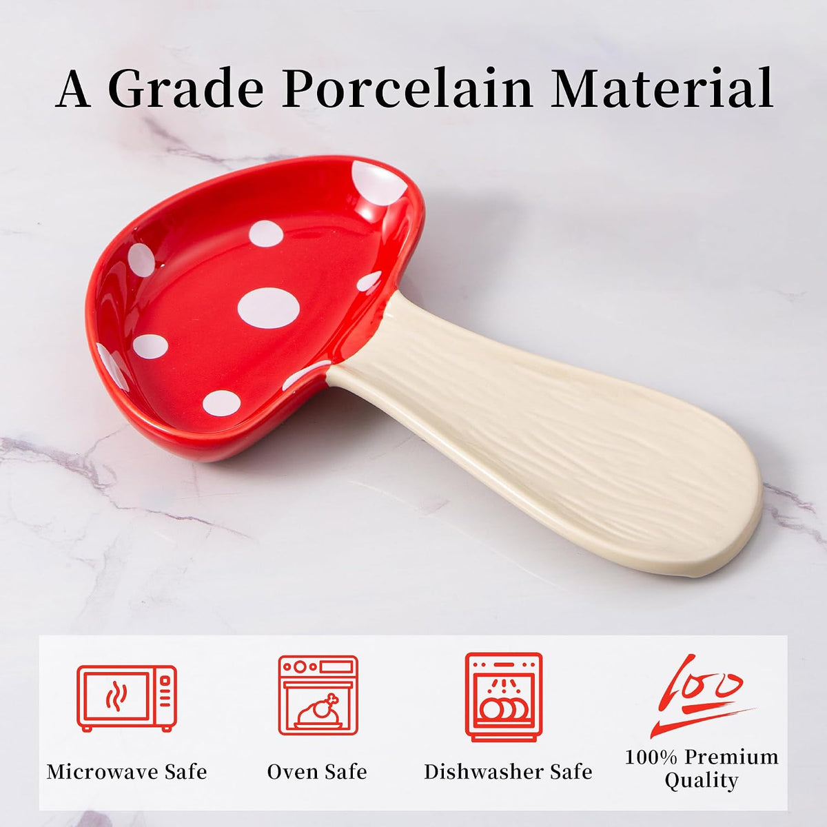 Ceramic Mushroom Spoon Rest, Farmhouse Spoon Holder, Red, 1PC