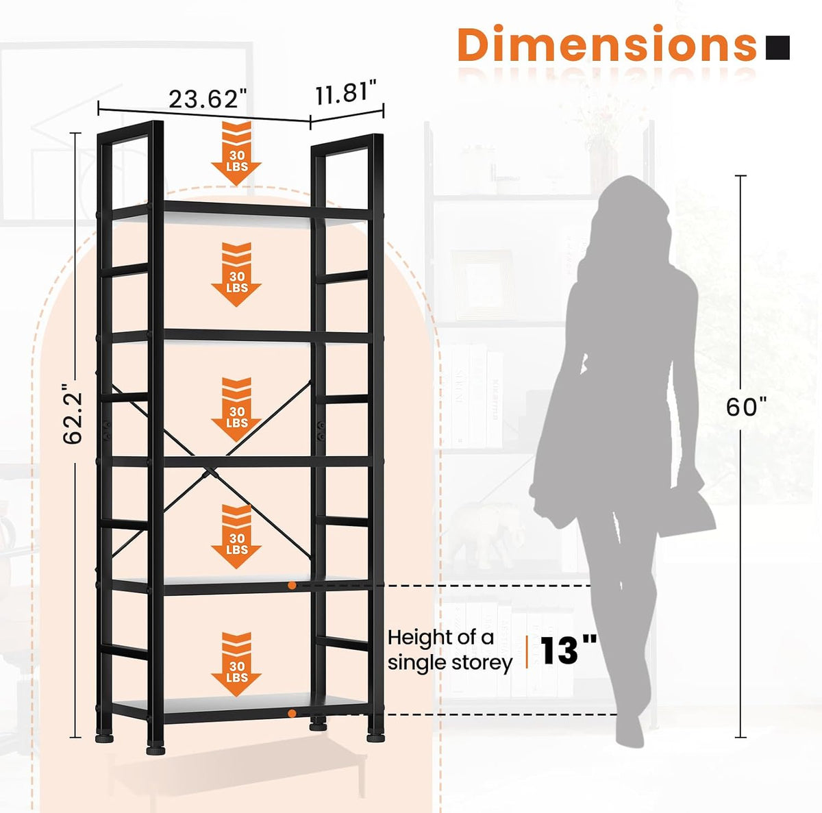 Sweetcrispy 5 Tier Bookshelf, Bookcase Shelf Storage Organizer, Black