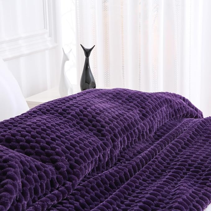 Puncuntex Deep Purple Throw Blanket 60"×80" inches Fuzzy 3D Jacquard Decorative - Image 2
