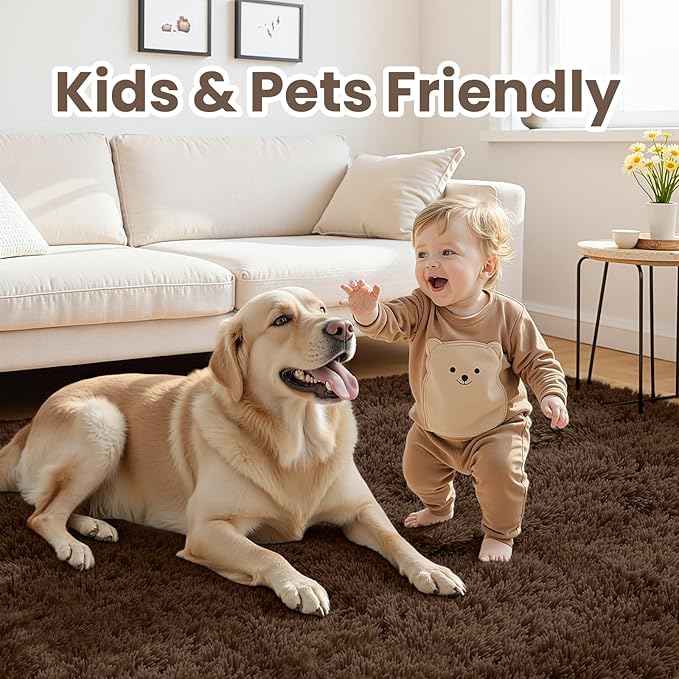 8x10 Area Rugs for Living Room Rug: Soft Fluffy Shag Brown Rugs for Bedroom - Image 4