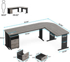 Tribesigns 83" L-Shaped Executive Desk, Large Office Desk with Drawes, Industrial Corner Computer Table with File Cabinet, Business Workstation for Home Office (Gray, 83")