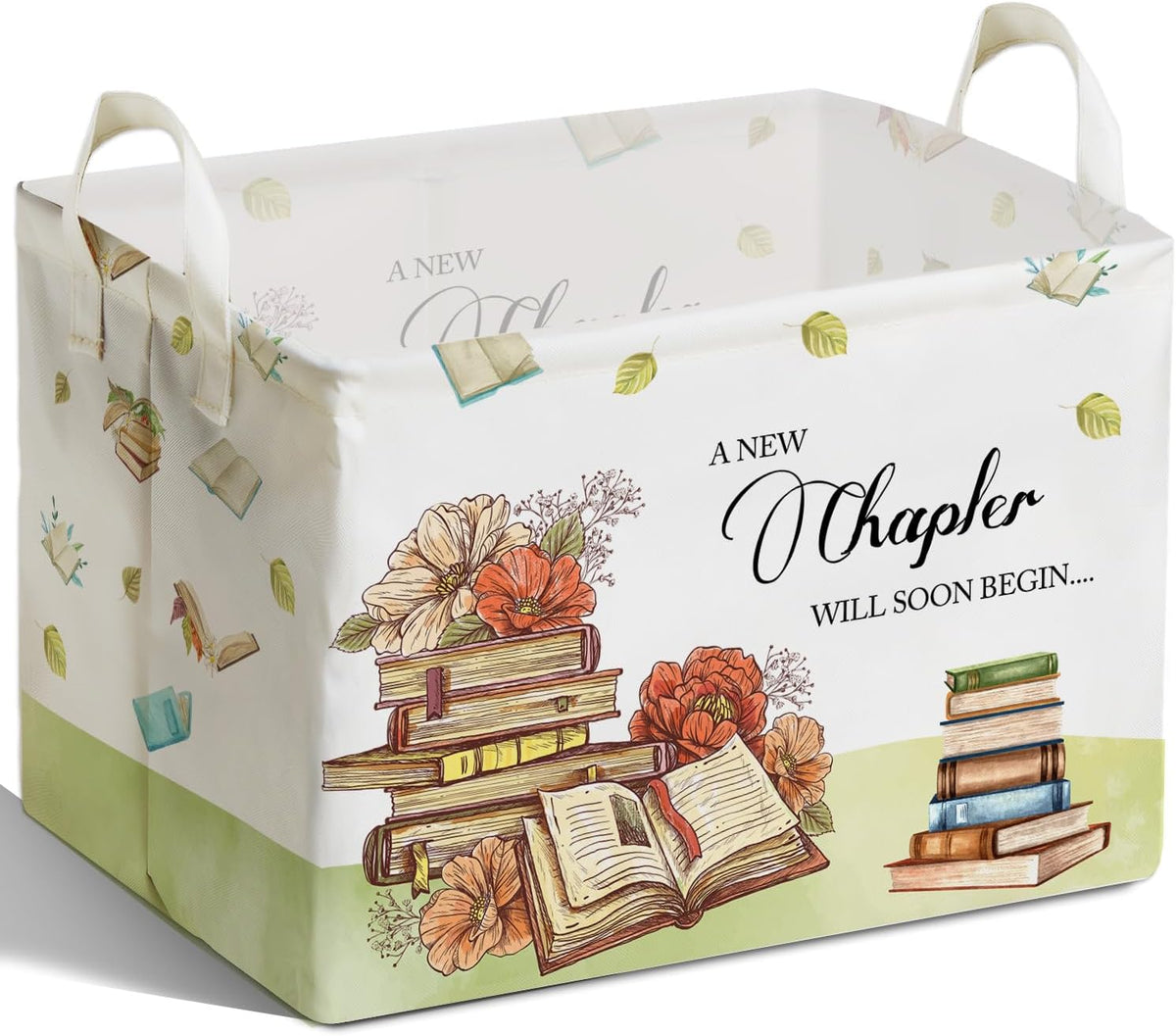 Book Theme Foldable Storage Basket with Handles, Waterproof Fabric Organizer Boxes for Toy and Book Storage, Cube Box for Nursery and Study Room, Gifts for Boys and Girls, Cute Bookshelf Decor