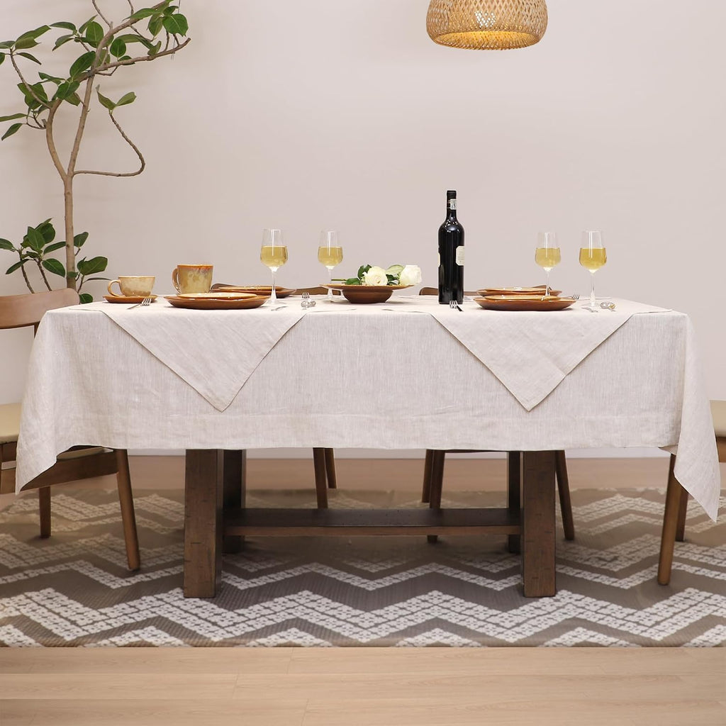 100% Linen Tablecloth for Rectangle Table with 4PCS Linen Napkins