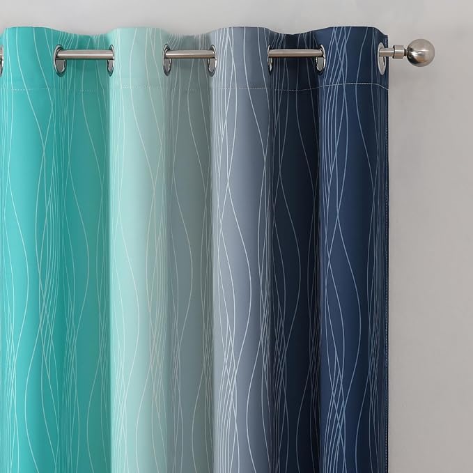 Estelar Textiler Navy Blue and Teal Blackout Curtains 45 Inch Length, Full - Image 4