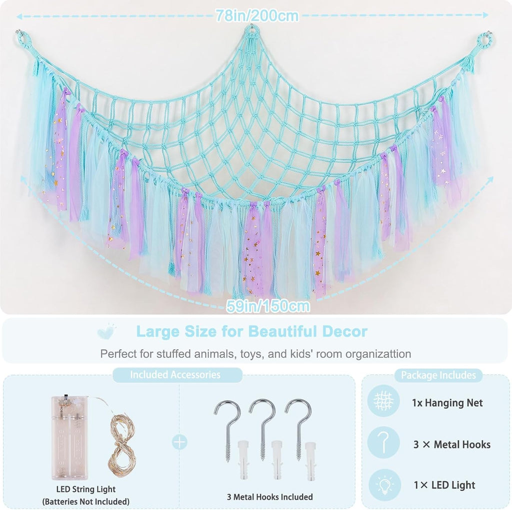 Stuffed Animals Net LED Light Toy Hammock for Kids Bedroom Storage
