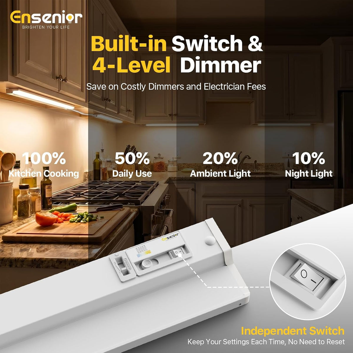 24" Under Cabinet Lighting Fixture for Kitchen, Plug in or Hardwired,2-Pack