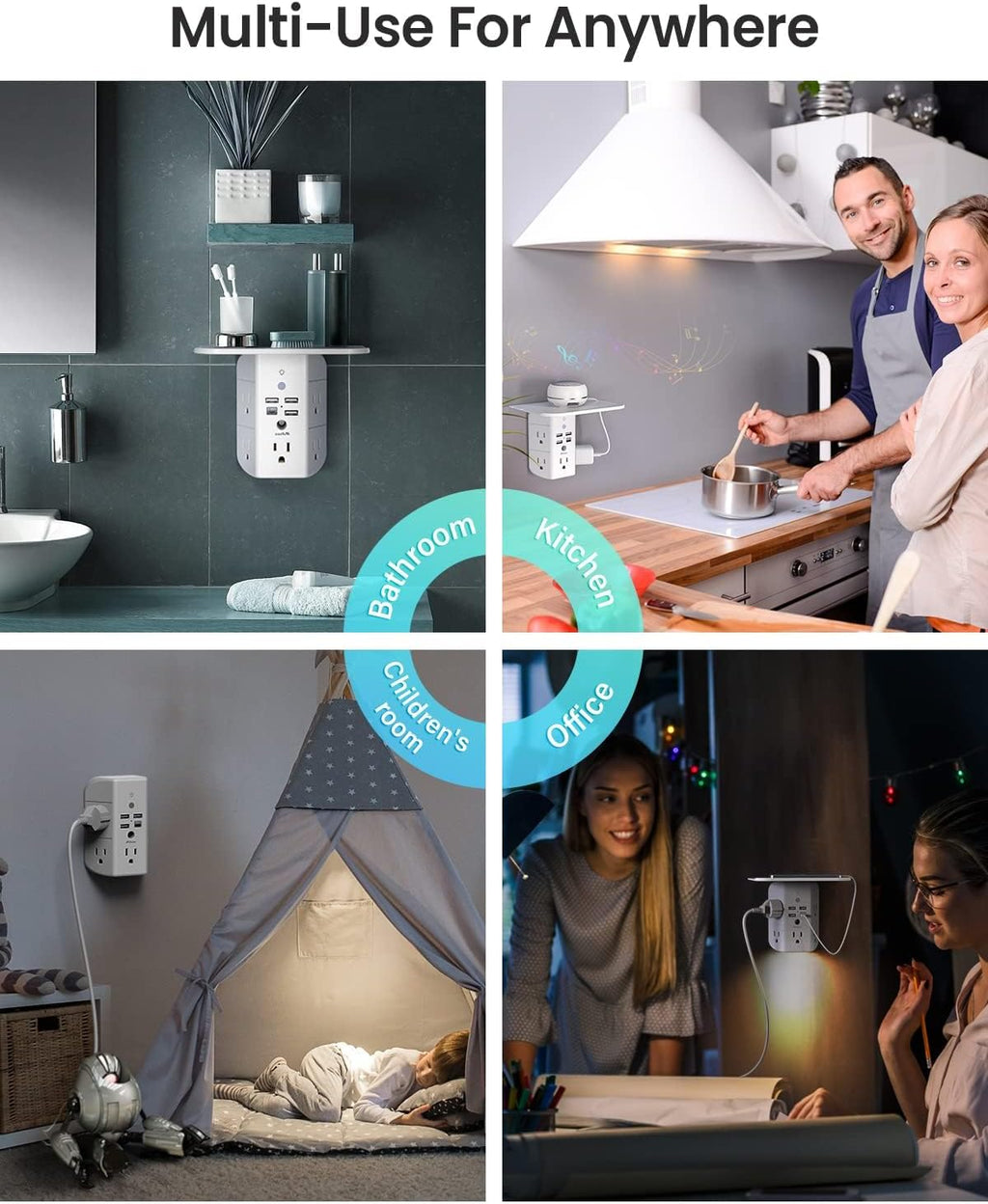 Mifaso Outlet Extender with Shelf and Night Light, 1800J Surge Protector