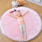 duduta Pink Faux Sheepskin Round Rug 4x4 ft, Fluffy Shag Fur Bedroom Nursery - Image 5