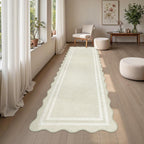 Washable Runner Rug 2.6x8 Kitchen Hallway Scalloped Rugs, Non Skid Stain-Resistant Indoor Rug Soft Entryway Carpet Runner for Bathroom Laundry Room