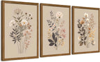 AVECCO 3 Piece Vintage Wildflower Botanical Framed Canvas Wall Art 12x16 in