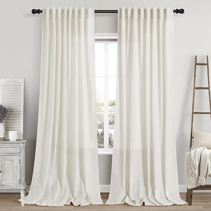 Cream Linen 102 Inch Long Curtains by Nanspring
