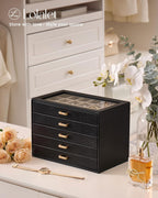Lolalet Earring Organizer, Jewelry Box with Clear Lid -Black, 5 Layer