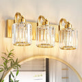 3-Light Gold Bathroom Light Fixtures,Modern Bathroom Vanity Lights Fixture with Clear Crystal Glass Shade, Modern Crystal 3 Lights Wall Sconce (Exclude Bulb)