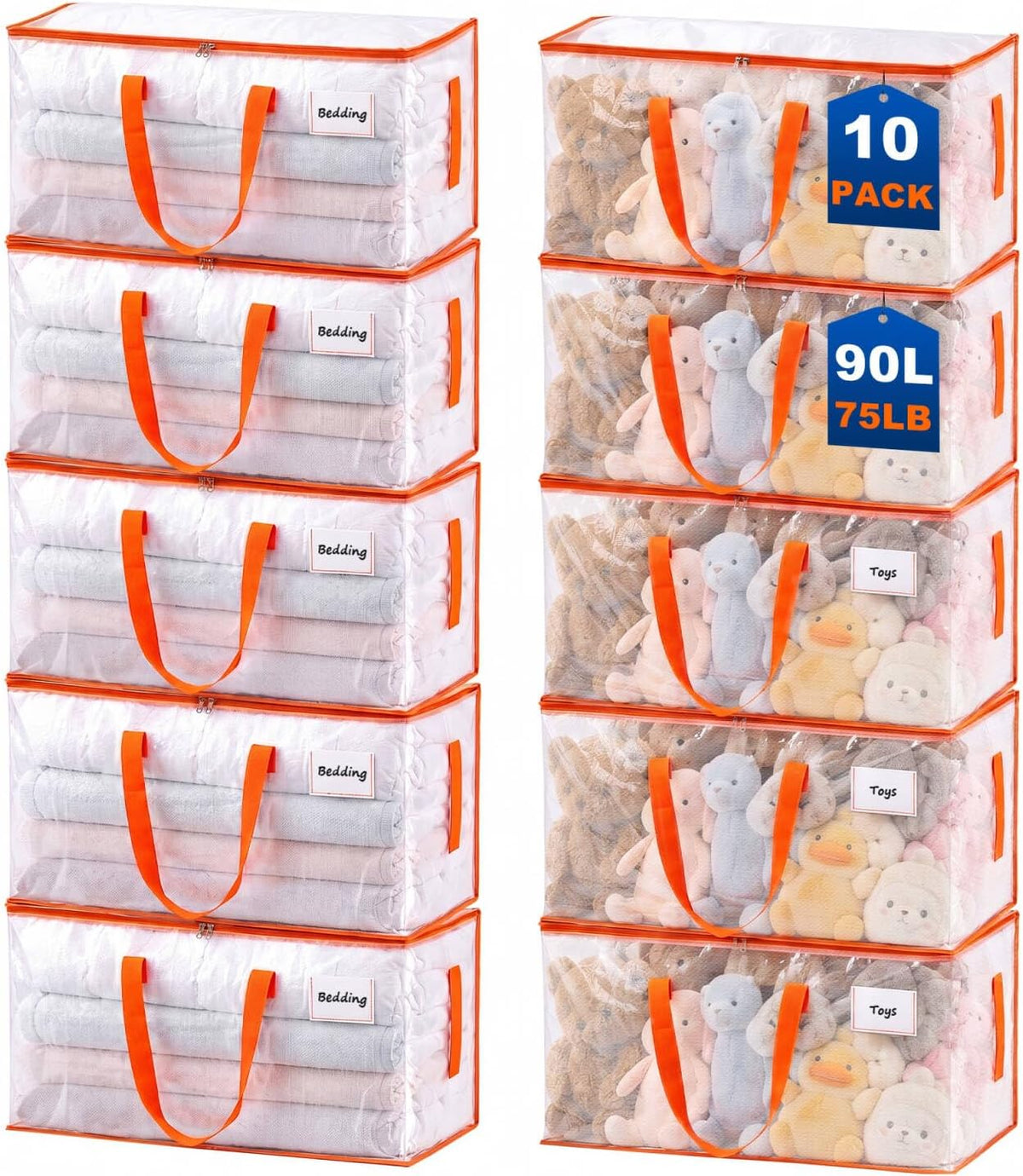 KYODOLED 10-Pack Clear Moving Bags Heavy Duty Extra Large, Storage Totes