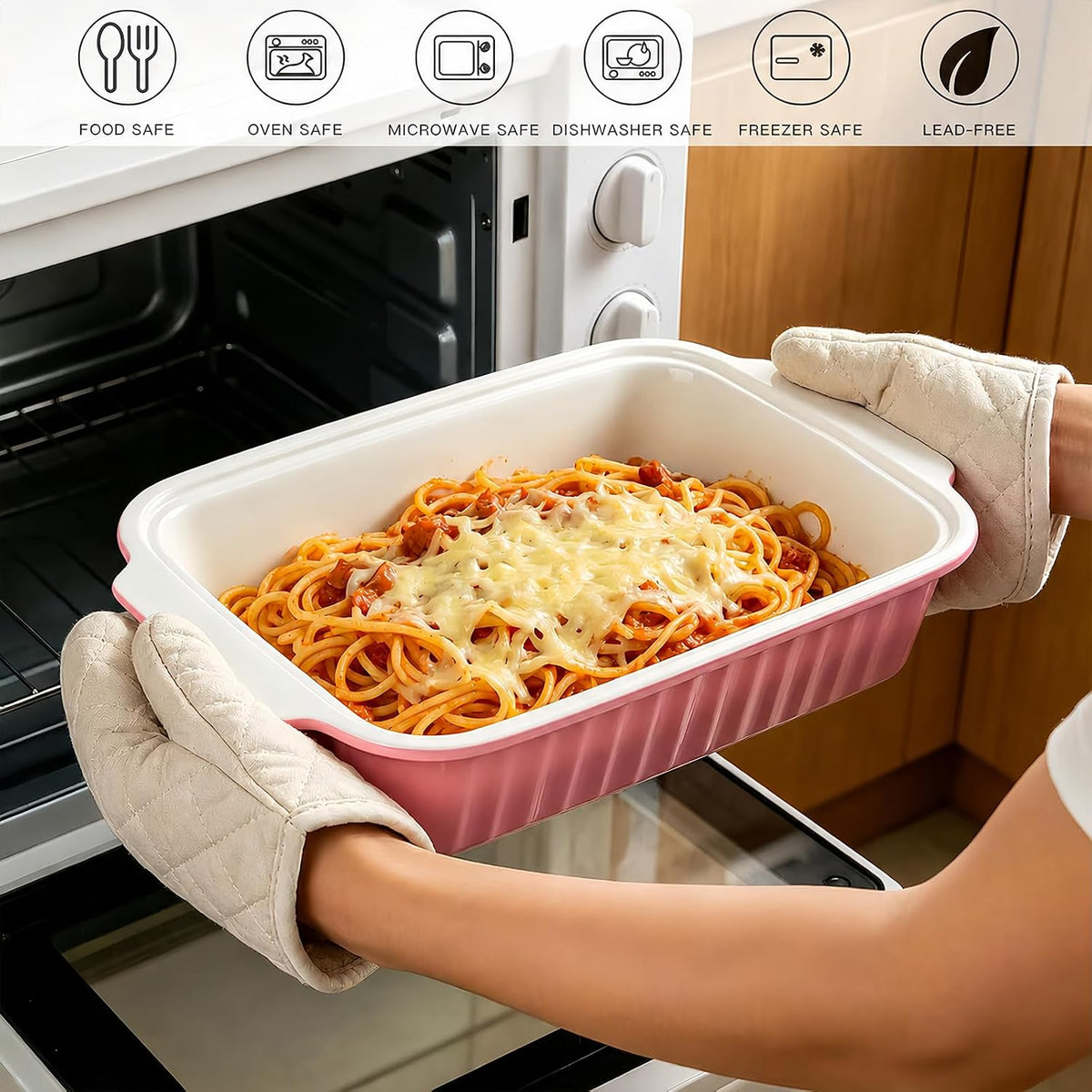 Large Baking Dish with Lid,5.5 Quart Lasagna Pan with Lid, 13.5x9 inch Ceramic Casserole Dish with Lid, Microwave, Dishwasher Safe
