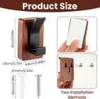 4-Pack Wood Wall Hooks, Solid Walnut Coat Rack with Adhesive Mounting and Wall Mounted, Decorative Hangers for Entryway, Mudroom, Bathroom, Farmhouse Style for Towels, Hats, Keys, Bags, Robes