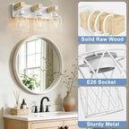 IZORRO Farmhouse Bathroom Vanity Light, 3-Light Wood Bathroom Light Fixtures Over Mirror, Matte White Industrial Vanity Lights with Metal Shade, Rustic Restroom Lighting Fixtures