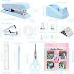 COMFYROOM Desk Accessories with Pen Holder, Office Supplies Desk Organizers and Accessories, Tape Dispenser, Stapler, Staple Remover, Staples, Clips Set, Ruler, Scissor, Pen, Tape (Blue)